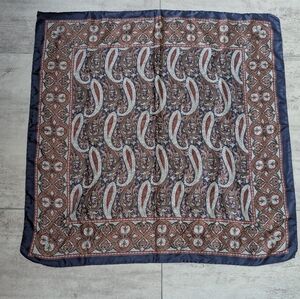 Vintage Italian Silk Paisley Neckerchief Handkerchief Scarf Pocket Square Navy